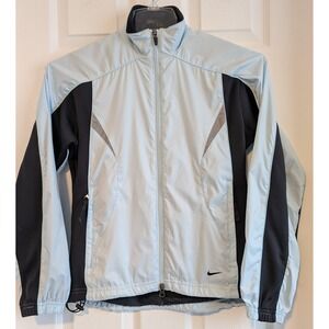 Nike Womens S Running Jacket Light Blue Black Full Zip Reflective Windbreaker
